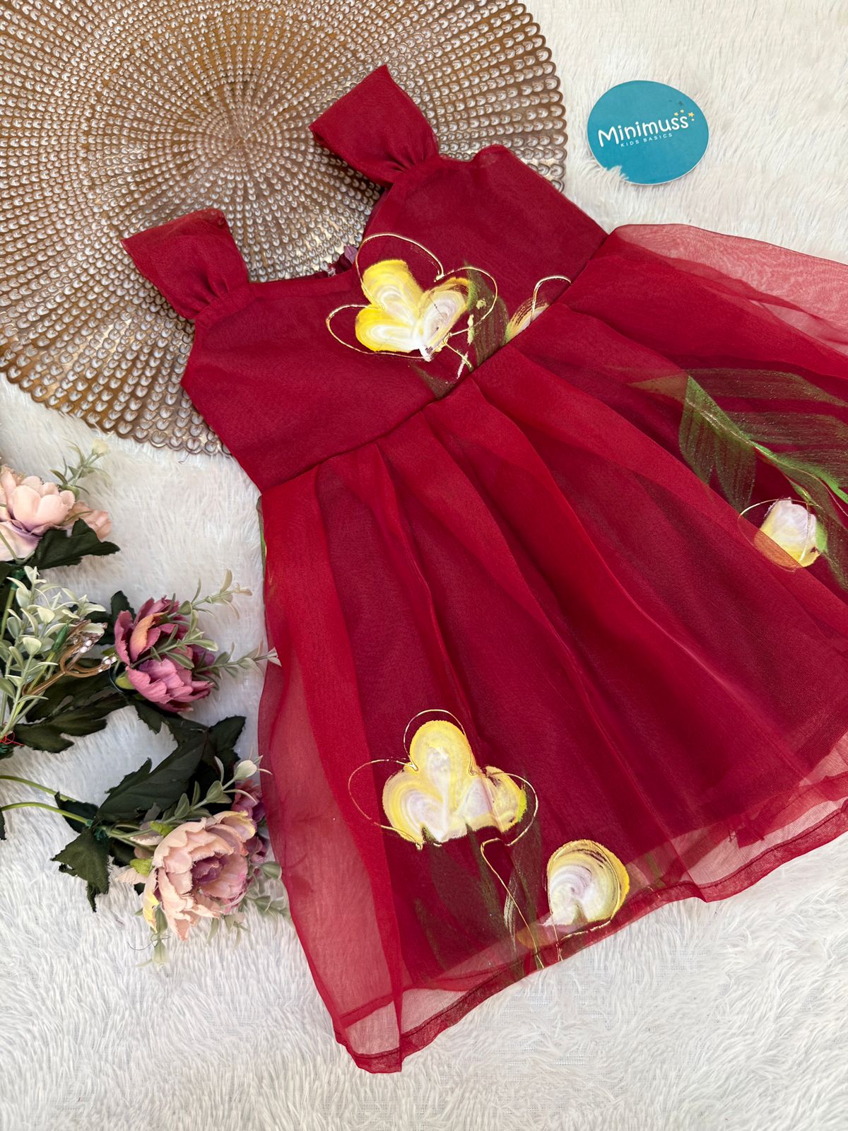 BUBBLY BLOSSOM -F15 MAROON ORGANZA FROCK