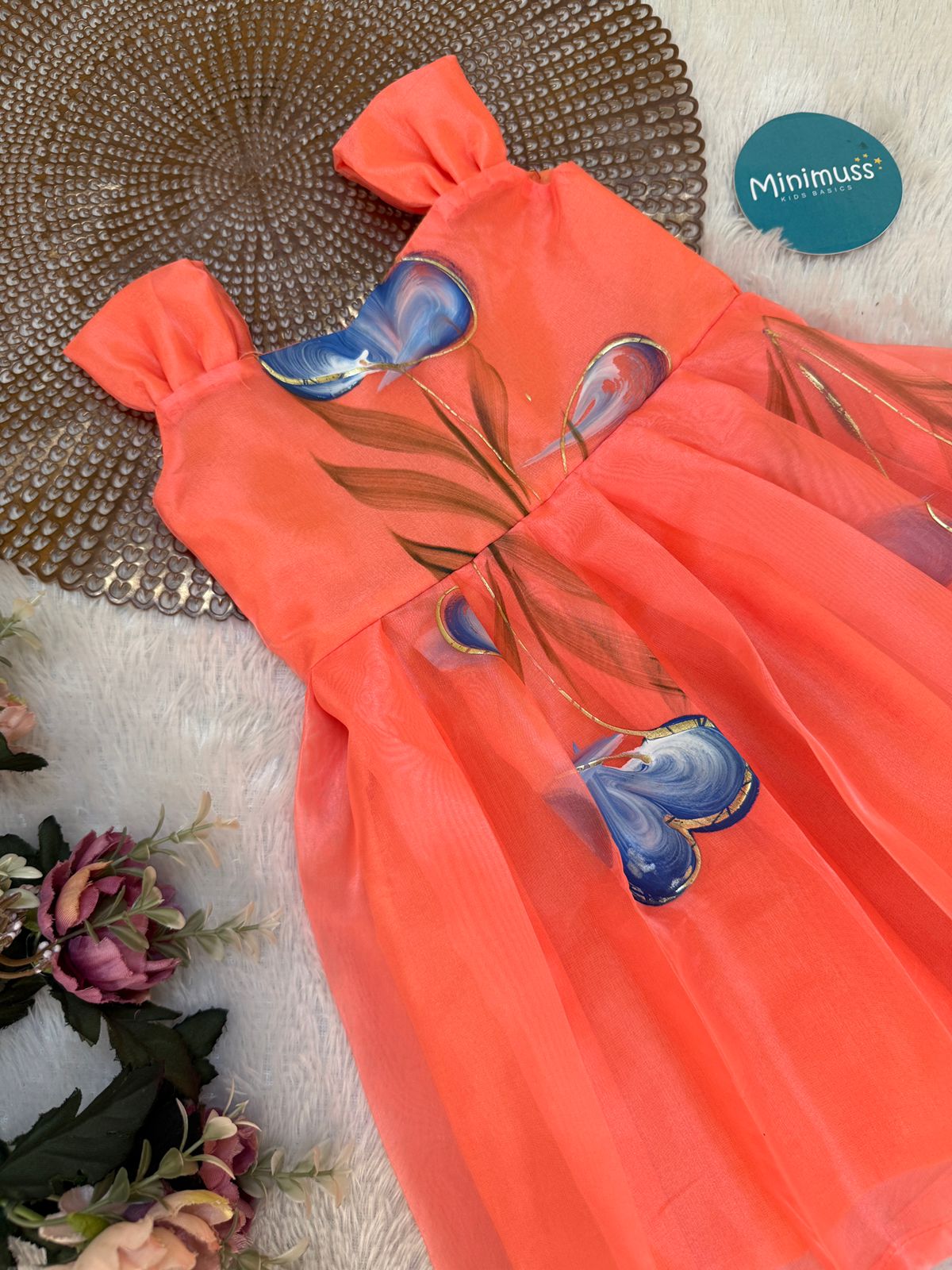 BUBBLY BLOSSOM -F24 LIGHT ORANGE ORGANZA FROCK
