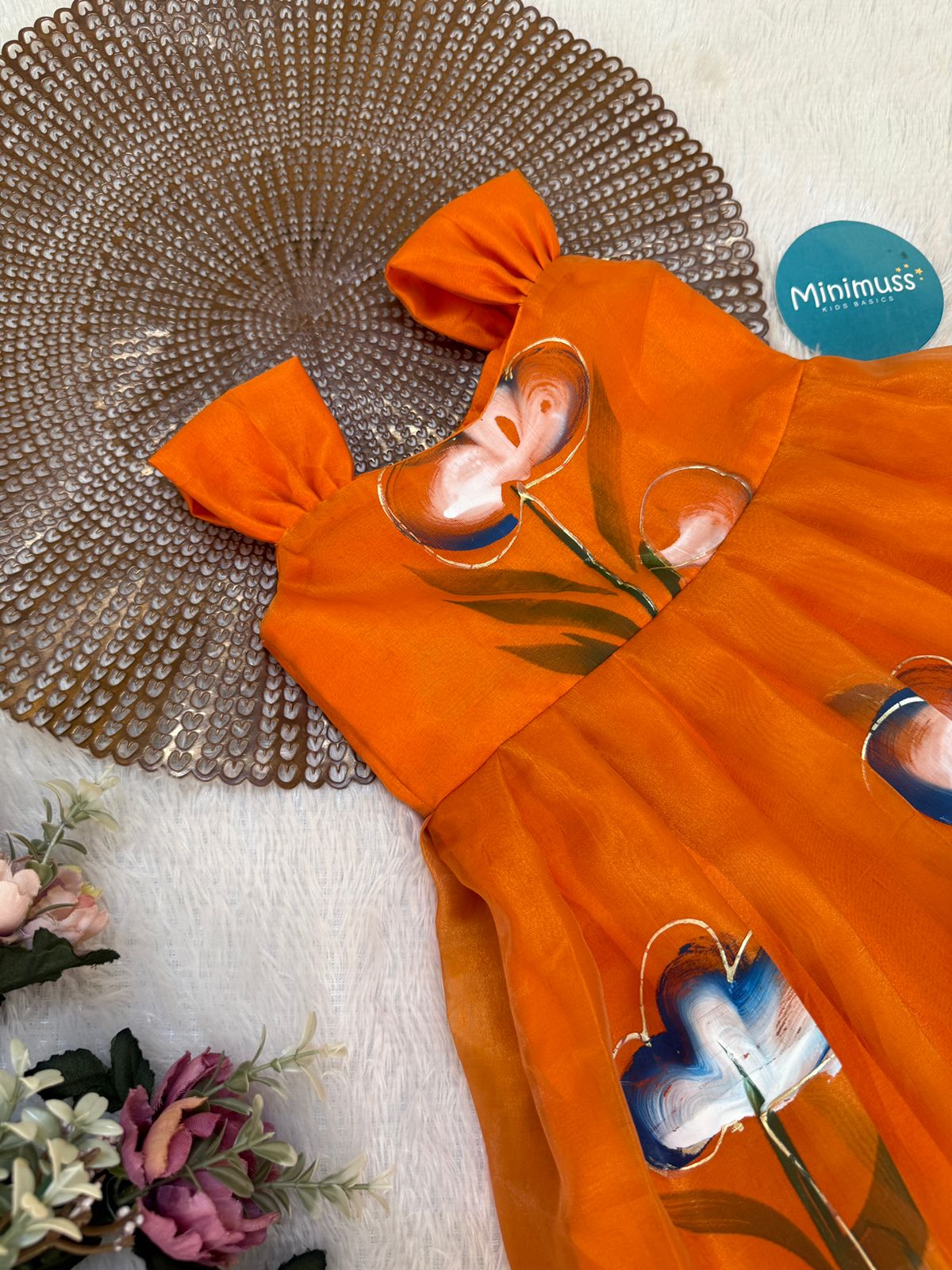 BUBBLY BLOSSOM -F21  ORANGE ORGANZA FROCK