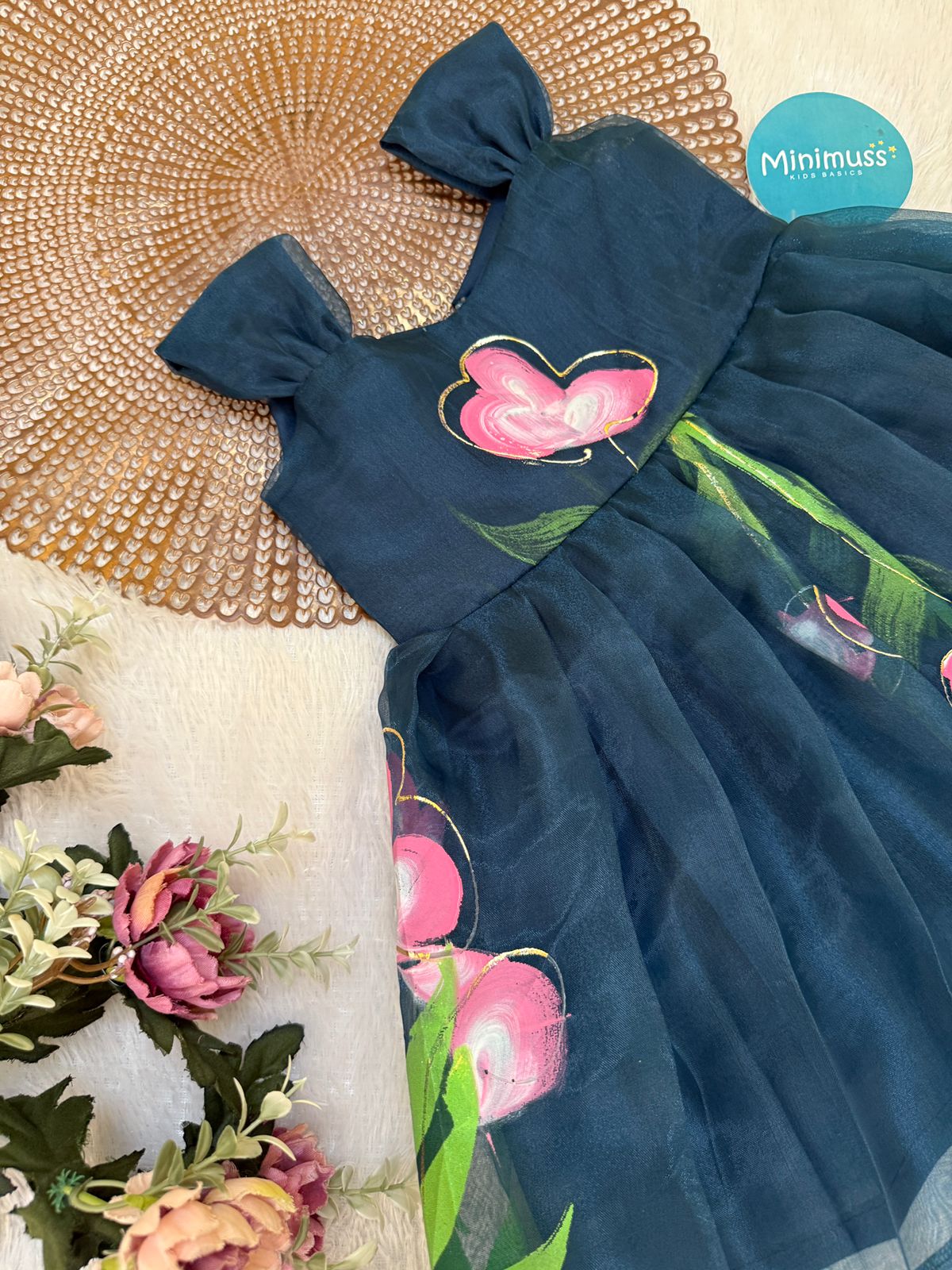 BUBBLY BLOSSOM -F16 TEAL GREEN ORGANZA FROCK