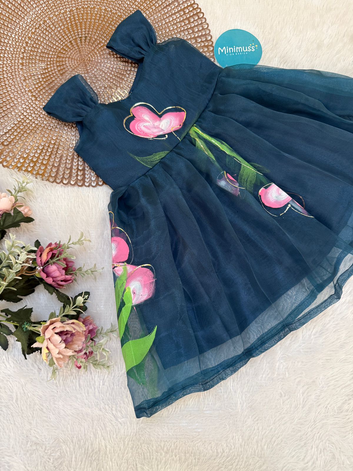 BUBBLY BLOSSOM -F16 TEAL GREEN ORGANZA FROCK