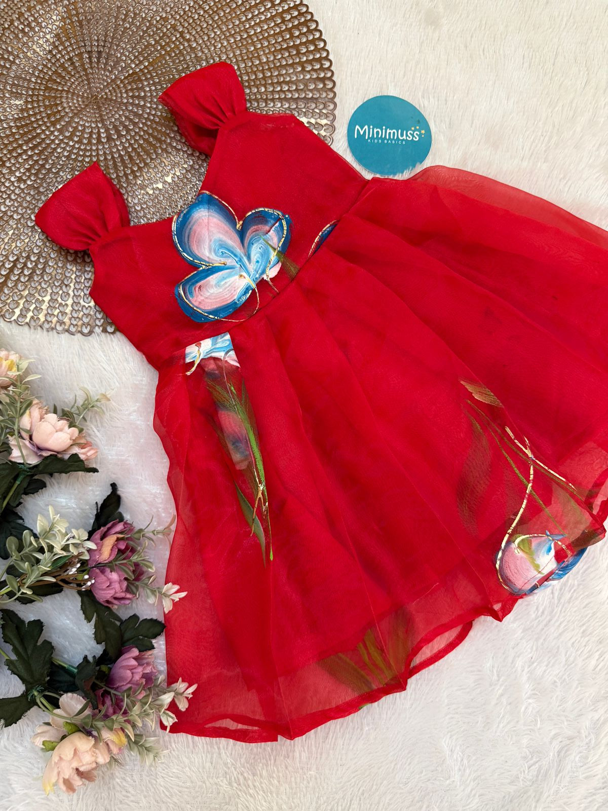 BUBBLY BLOSSOM -F19 RED ORGANZA FROCK