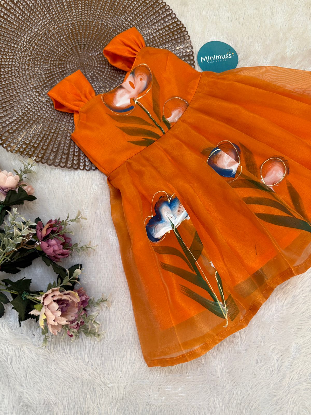 BUBBLY BLOSSOM -F21  ORANGE ORGANZA FROCK