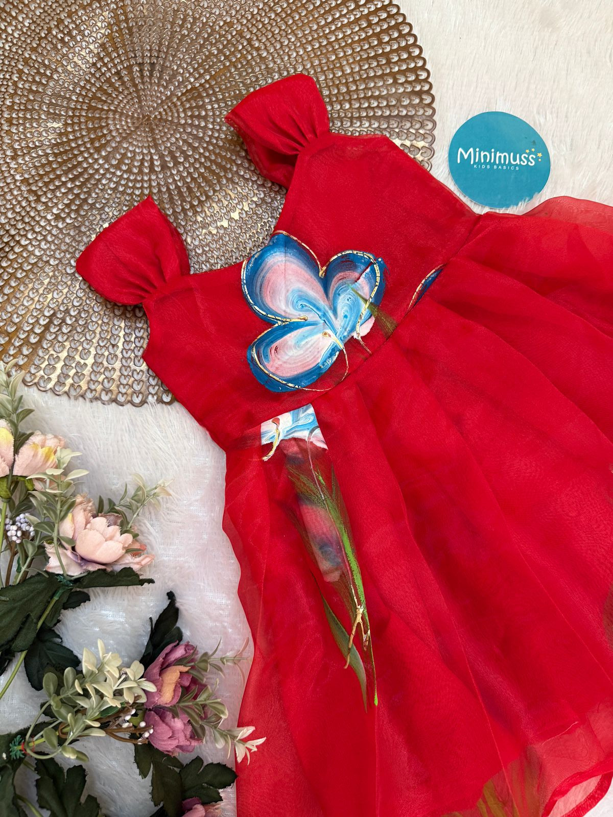 BUBBLY BLOSSOM -F19 RED ORGANZA FROCK