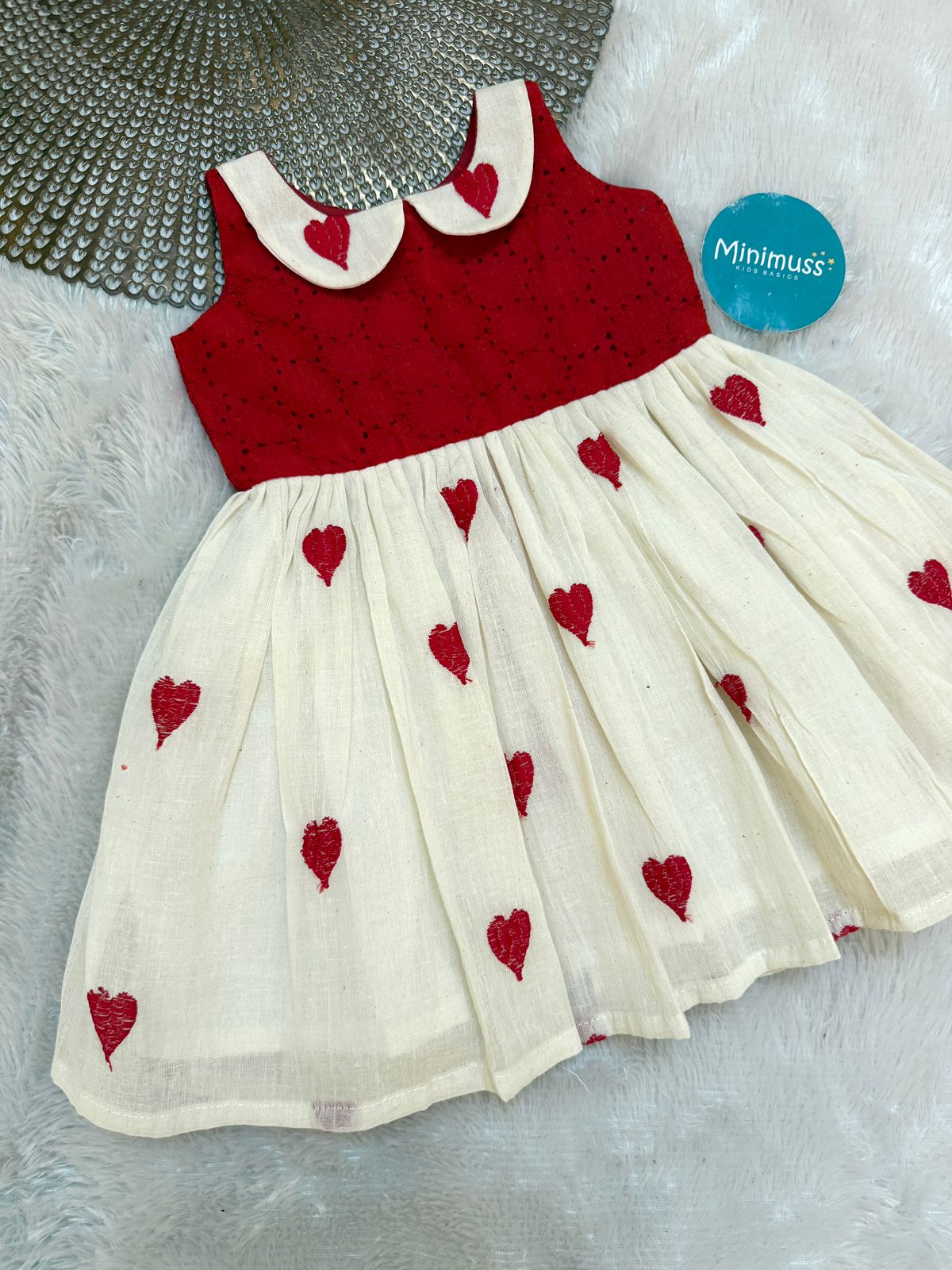BISMI- RED PETERPAN COLLAR LOVE DRESS