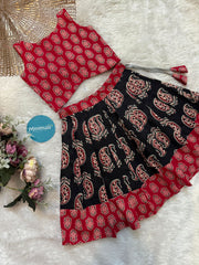 TINY DESI-DC0100 MAROON FLORAL AJRAKH SKIRT SET