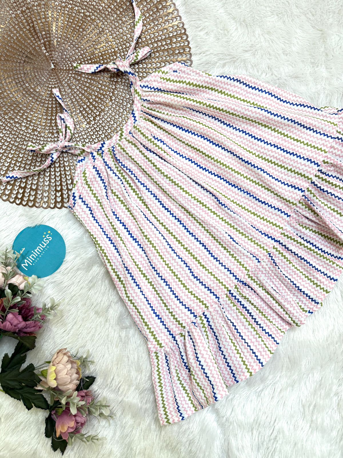 MINI GLOW- DC013 BLUE PINK ZIGZAG  KNOTTED FROCK