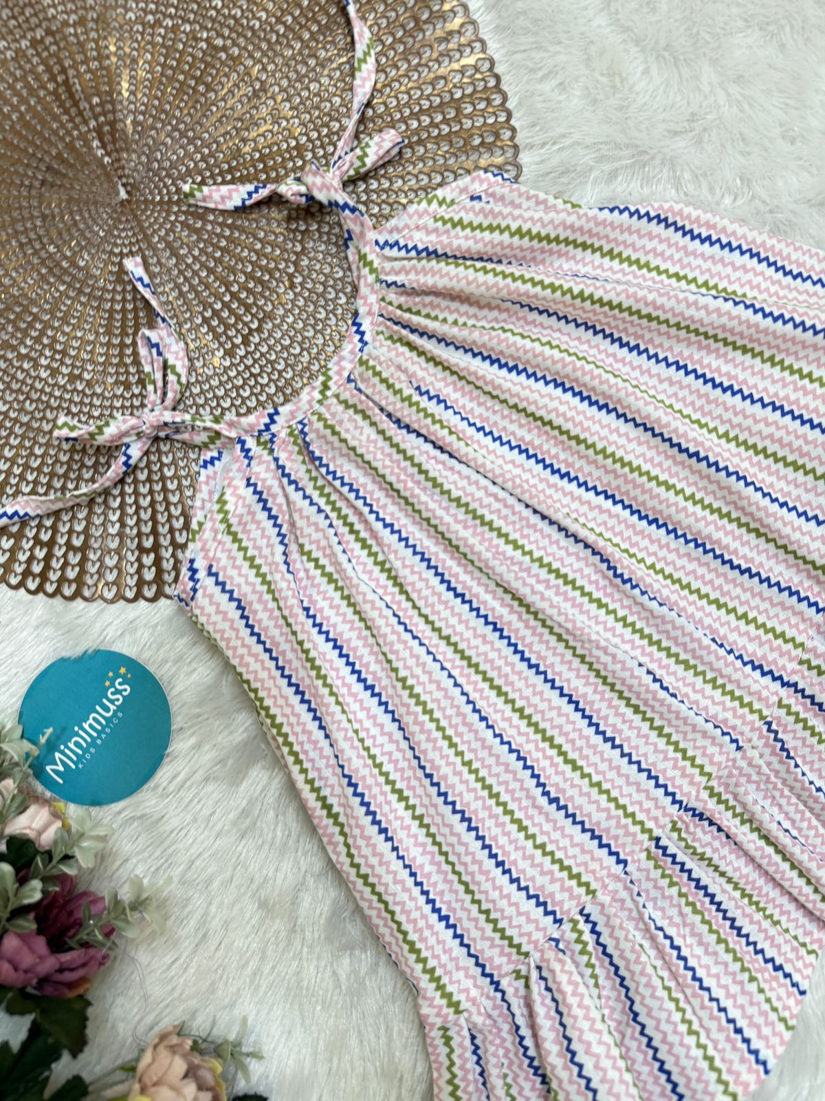 MINI GLOW- DC013 BLUE PINK ZIGZAG  KNOTTED FROCK