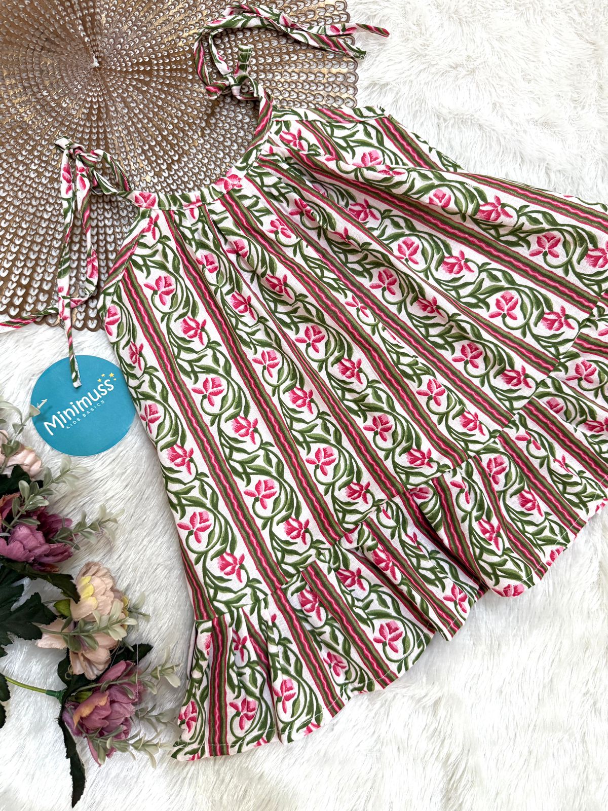 MINI GLOW- DC012 PINK STRIPED KNOTTED FROCK