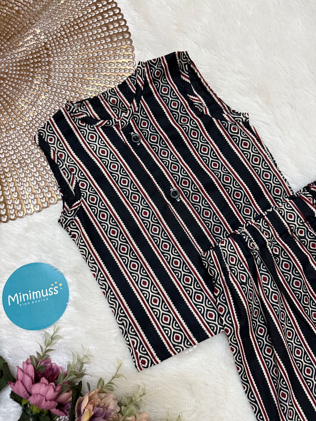 DAILY PLAY- DC024  BLACK STRIPES  FLOWER COORD SET