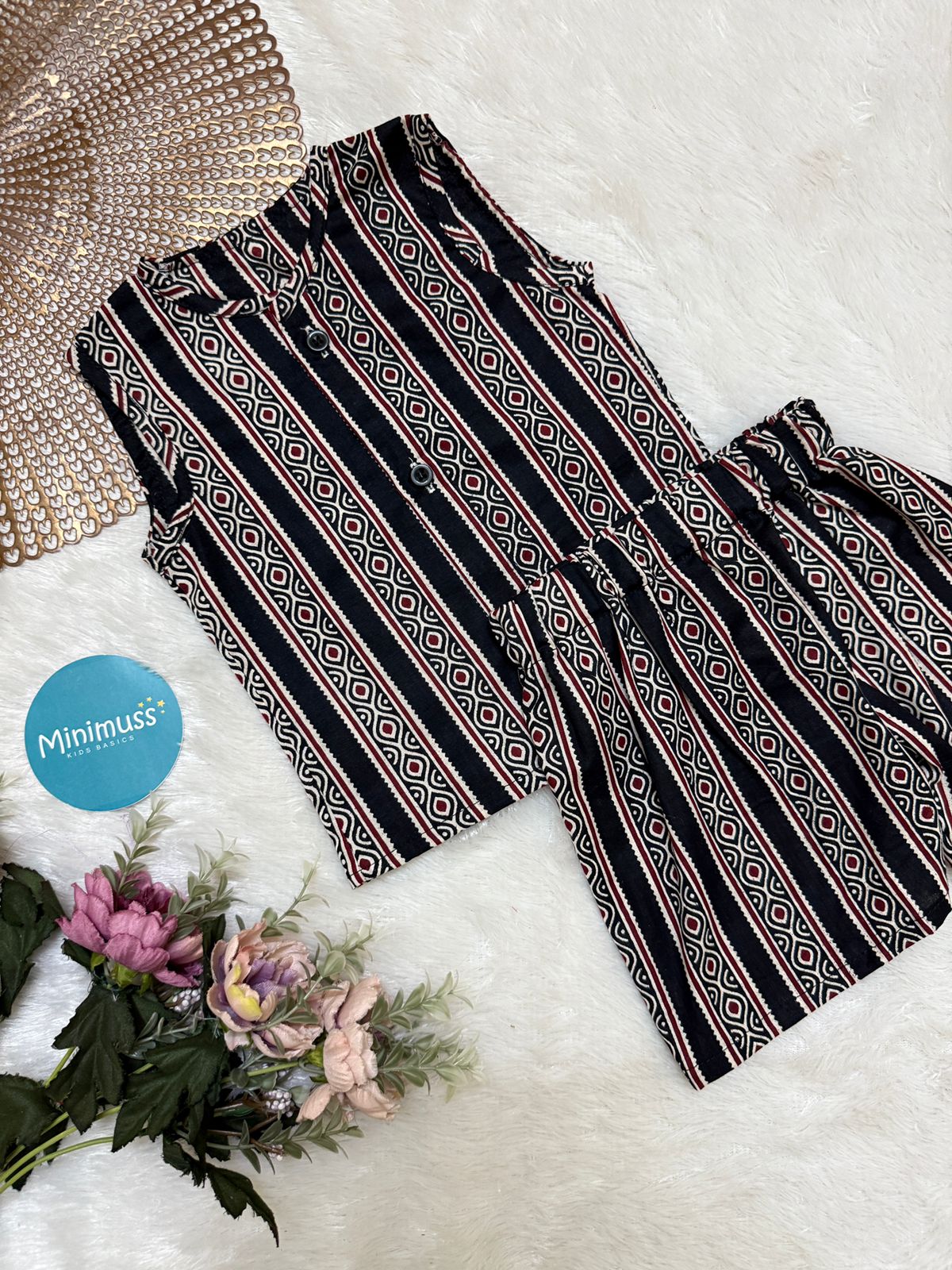 DAILY PLAY- DC024  BLACK STRIPES  FLOWER COORD SET