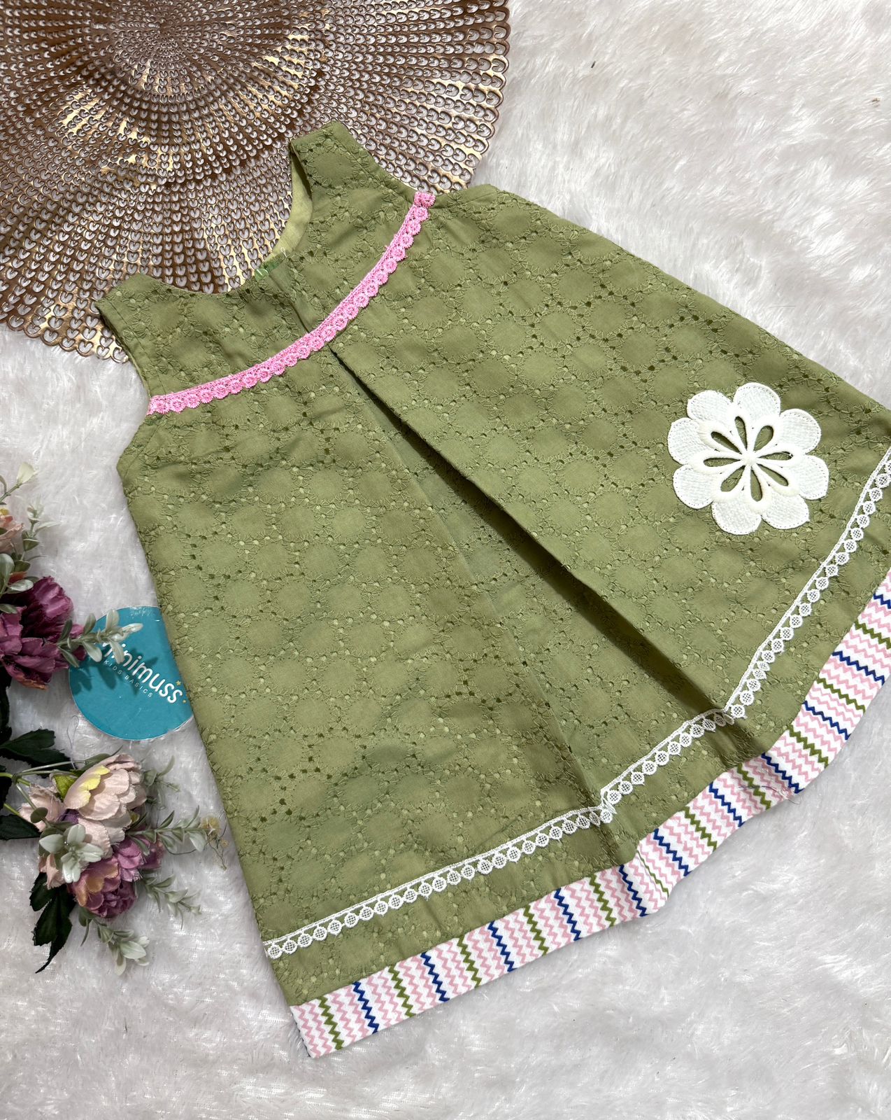 CHICKY POP - DC046 -MILITARY GREEN APPLIQUE FROCK