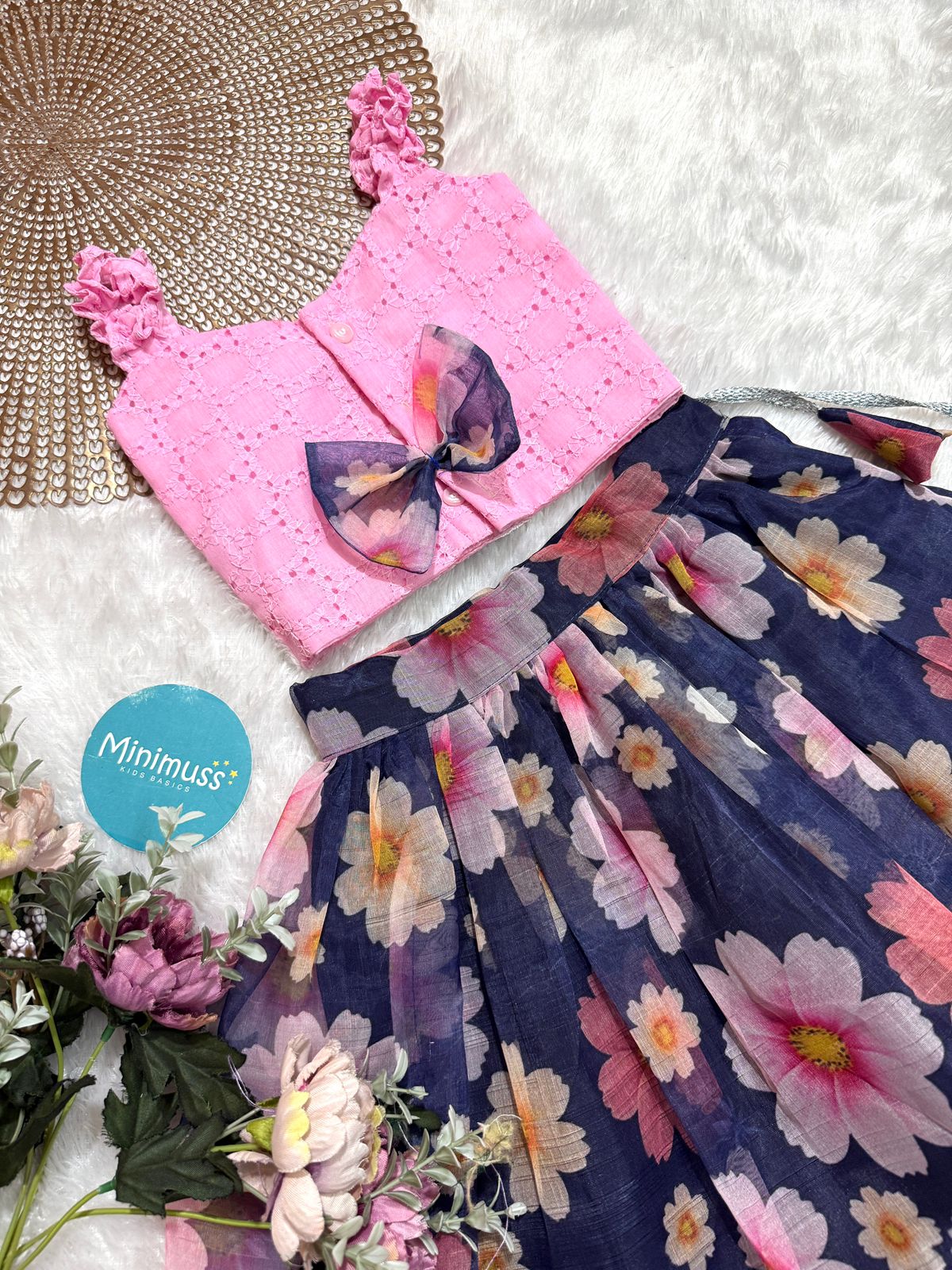 LITTLE PETAL -DC062-Navy Blue ORGANZA SKIRT SET