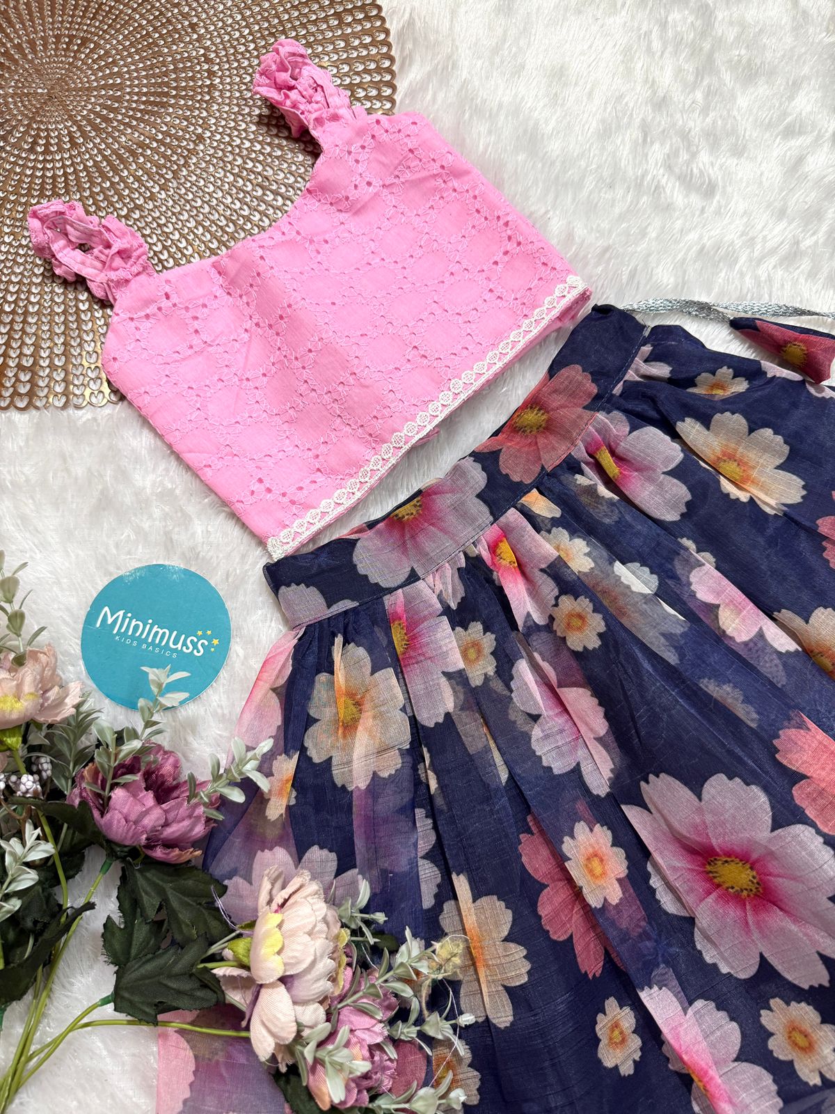 LITTLE PETAL -DC062-Navy Blue ORGANZA SKIRT SET