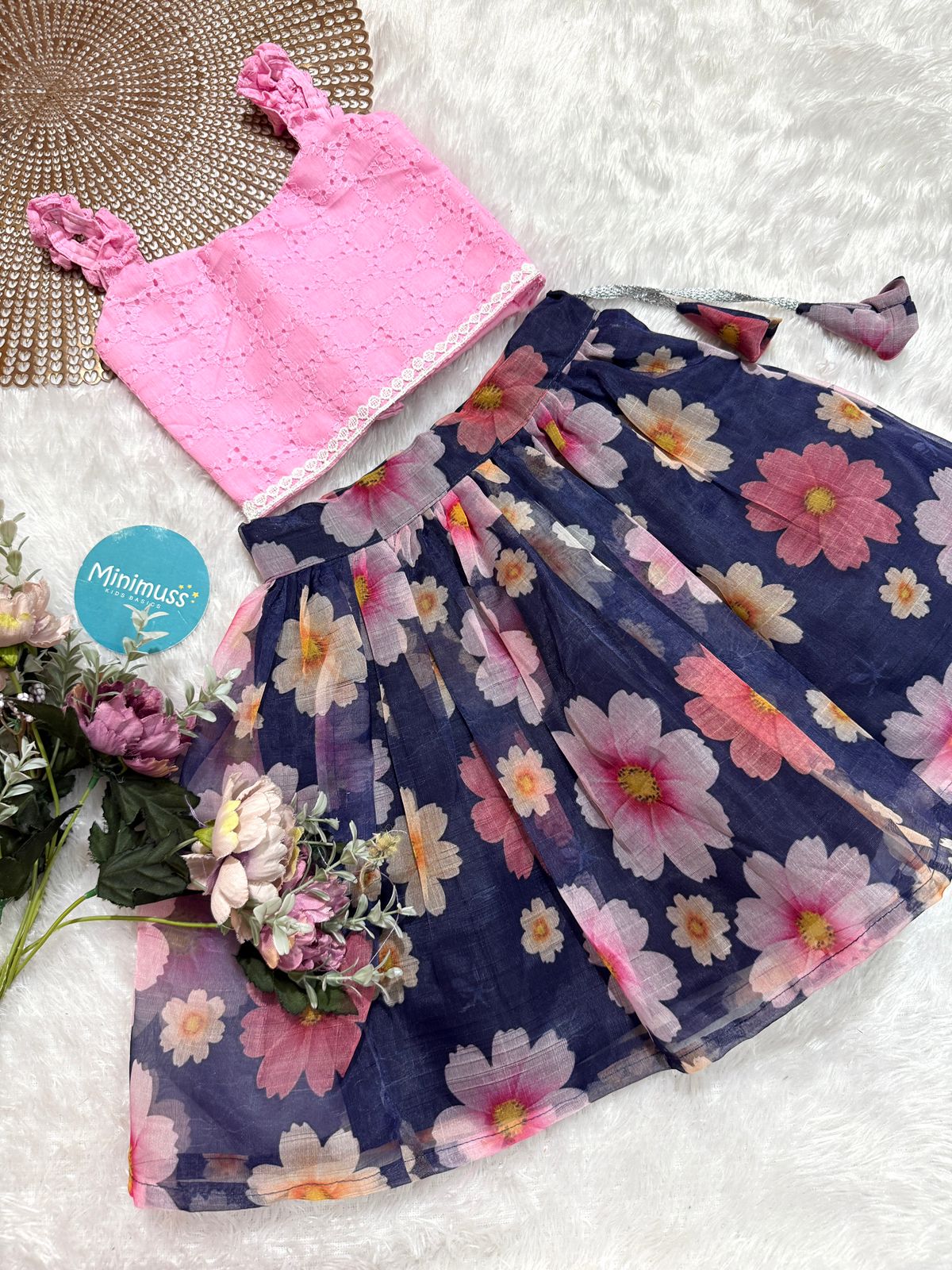 LITTLE PETAL -DC062-Navy Blue ORGANZA SKIRT SET