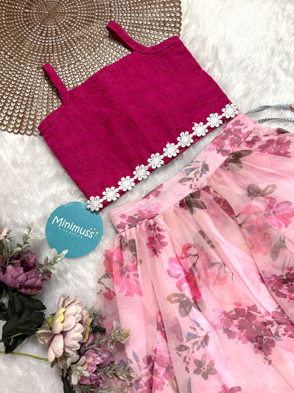 LITTLE PETAL - DC054- PINK FLORAL ORGANZA SKIRT SET