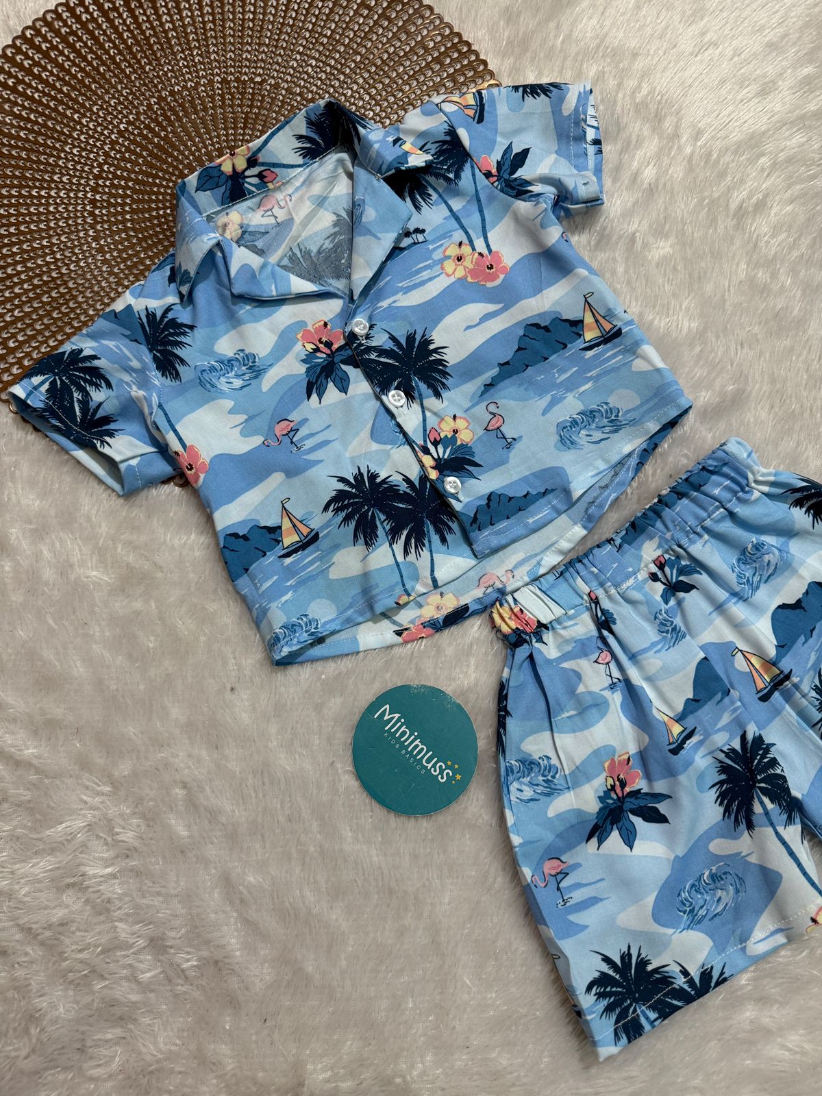 COOL CUB-DC076- BOYS BLUE FLAMINGO CO-ORD SET