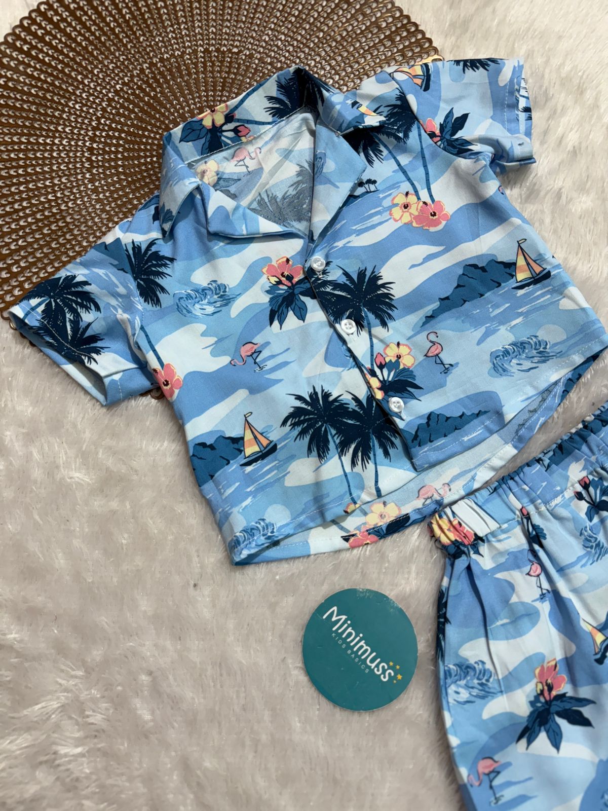 COOL CUB-DC076- BOYS BLUE FLAMINGO CO-ORD SET