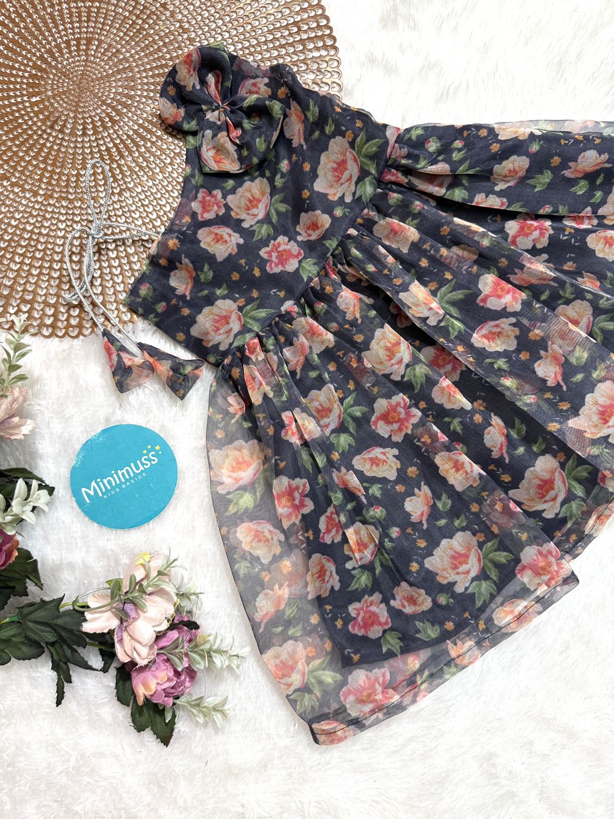 BUBBLY BOW - DC088 BLACK ORGANZA FROCK