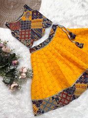 TINY DESI-DC0100 MAROON FLORAL AJRAKH SKIRT SET