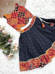 TINY DESI-DC0100 MAROON FLORAL AJRAKH SKIRT SET