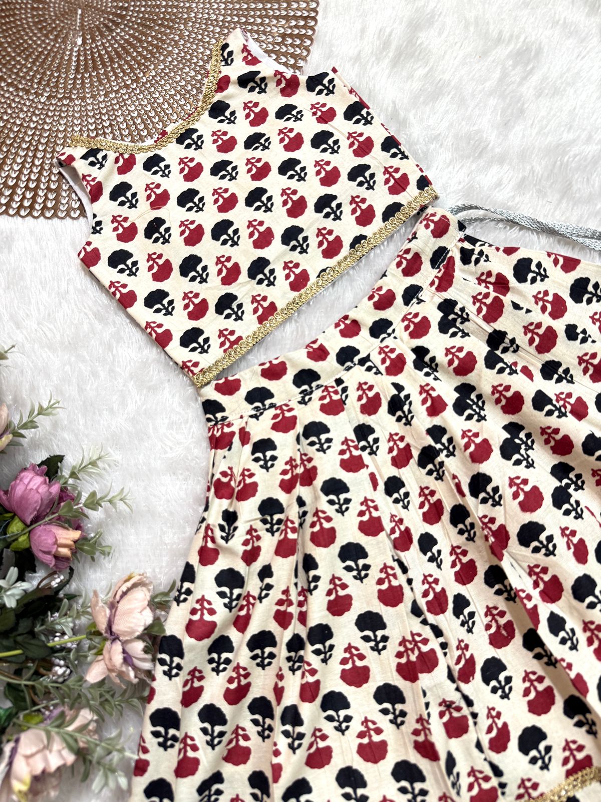 TINY DESI-DC099 WHITE AJRAKH SKIRT SET