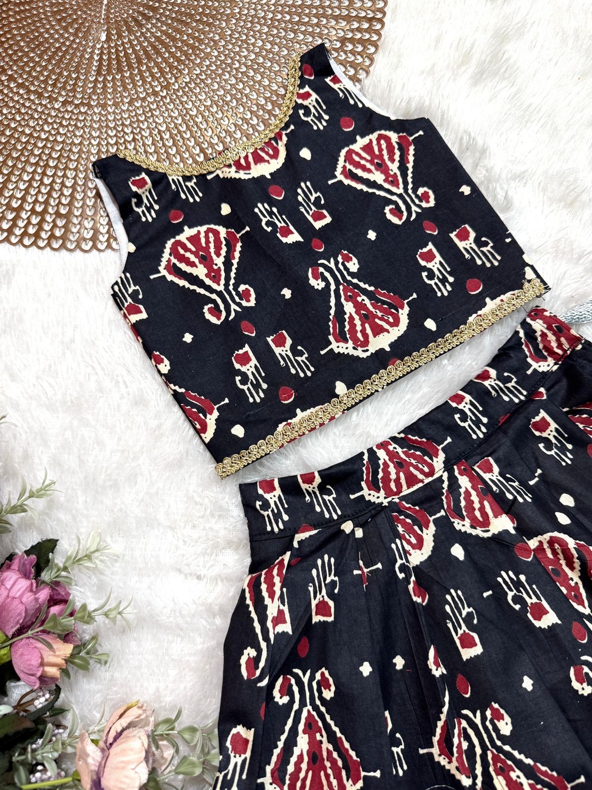 TINY DESI-DC098 BLACK AJRAKH SKIRT SET