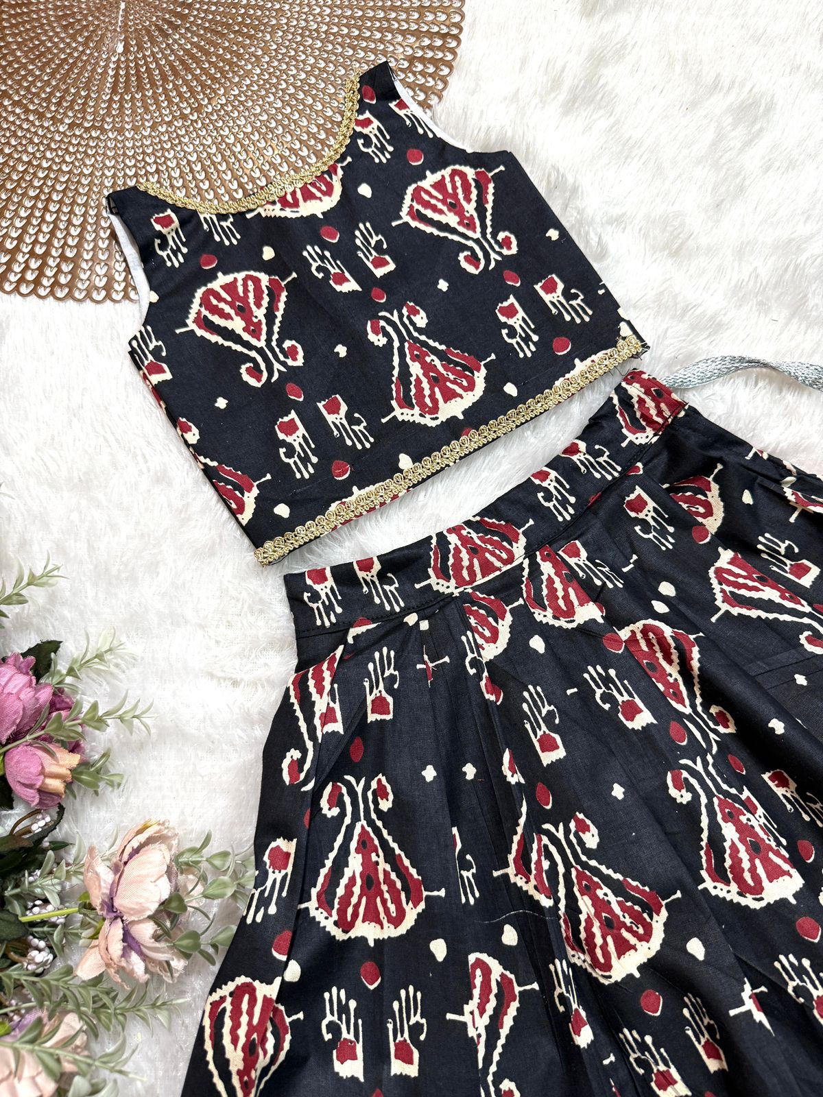 TINY DESI-DC098 BLACK AJRAKH SKIRT SET