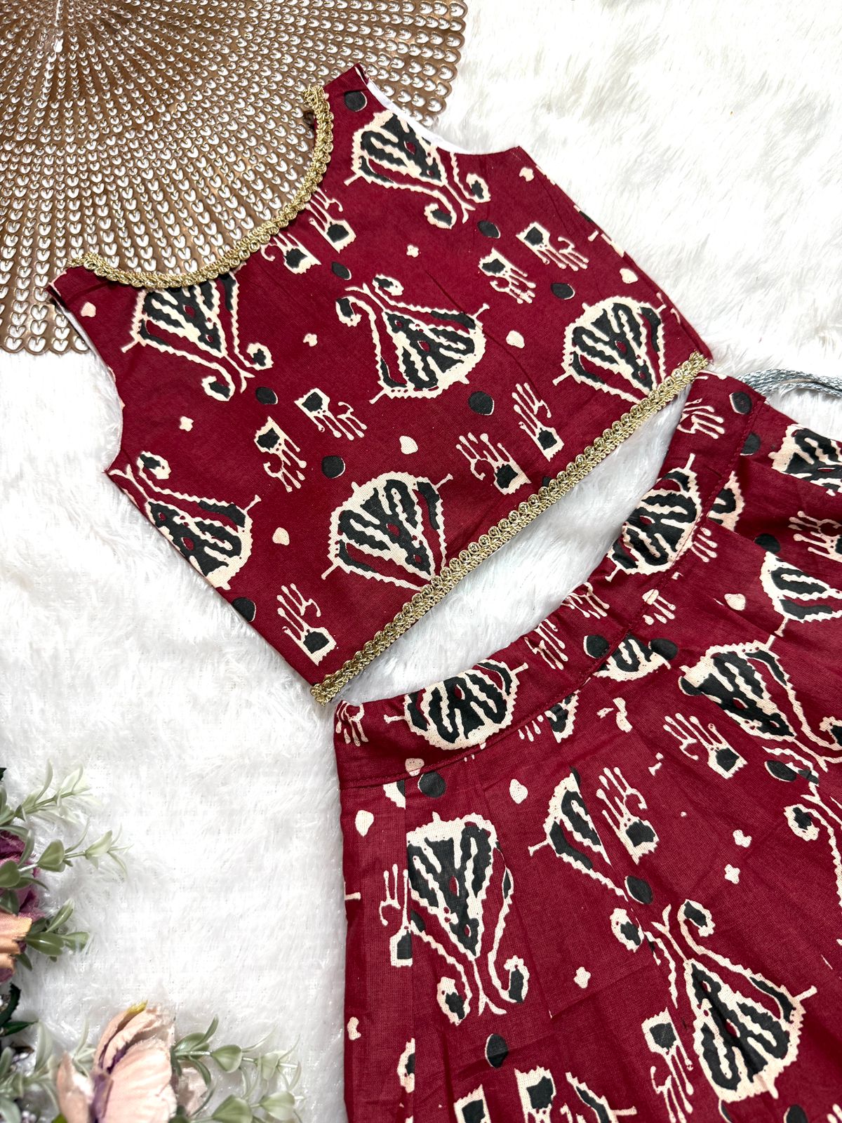 TINY DESI-DC097 MAROON AJRAKH SKIRT SET