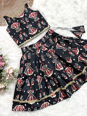 TINY DESI-DC0100 MAROON FLORAL AJRAKH SKIRT SET