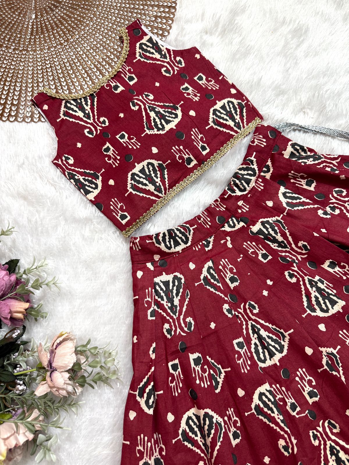 TINY DESI-DC097 MAROON AJRAKH SKIRT SET