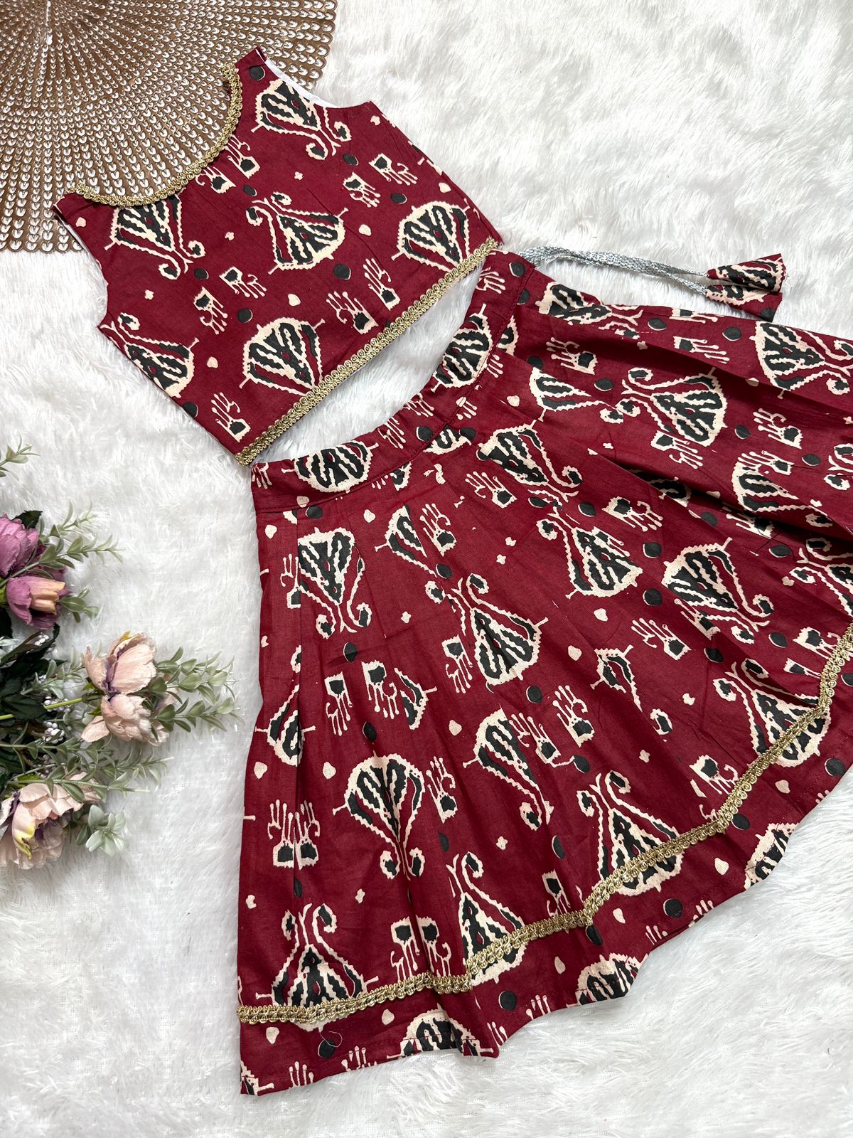TINY DESI-DC097 MAROON AJRAKH SKIRT SET