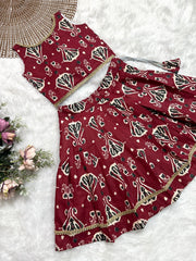 TINY DESI-DC0100 MAROON FLORAL AJRAKH SKIRT SET