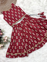 TINY DESI-DC0100 MAROON FLORAL AJRAKH SKIRT SET