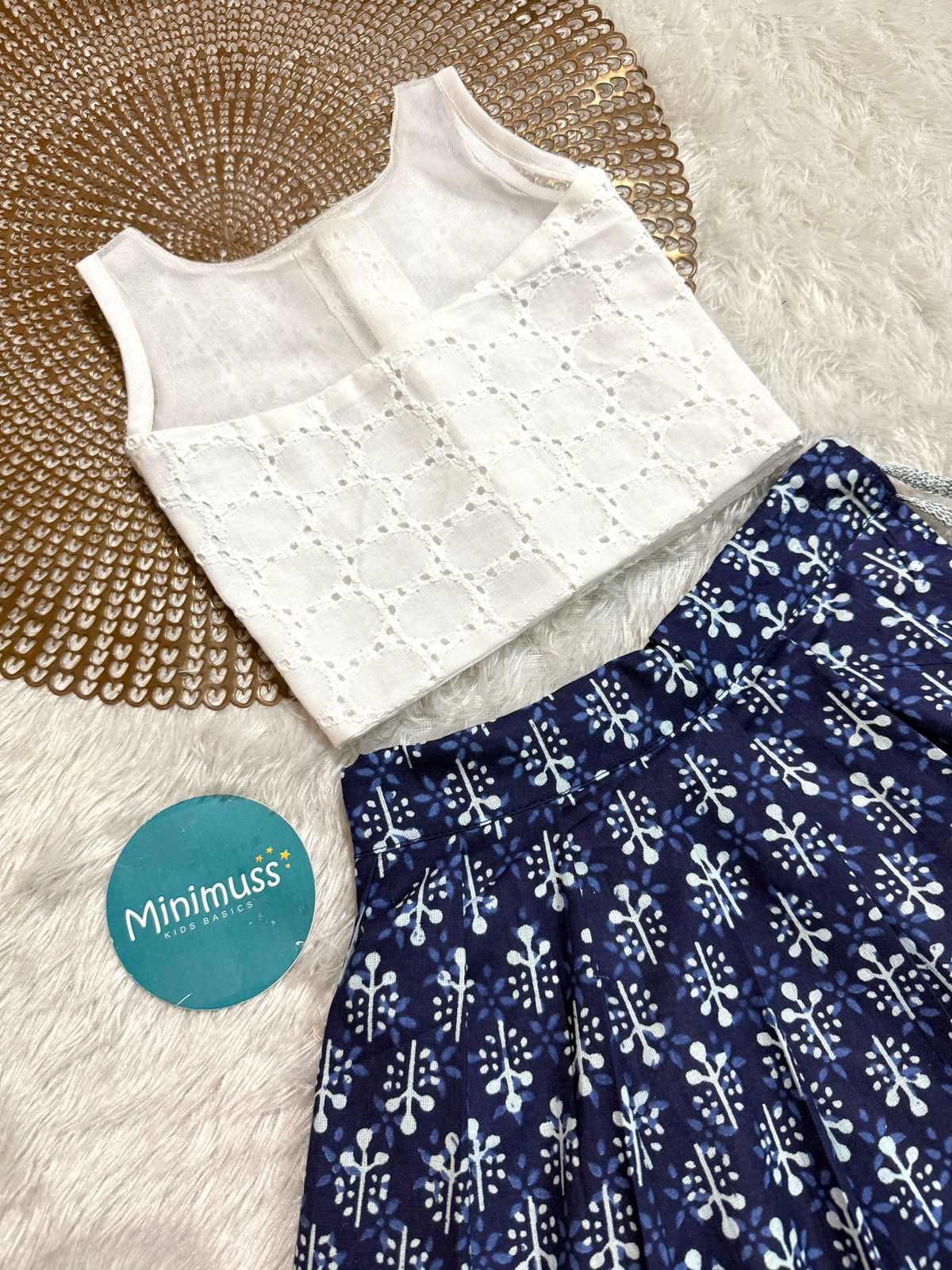 DARING DIVAS-DC103 WHITE INDIGO SKIRT SET