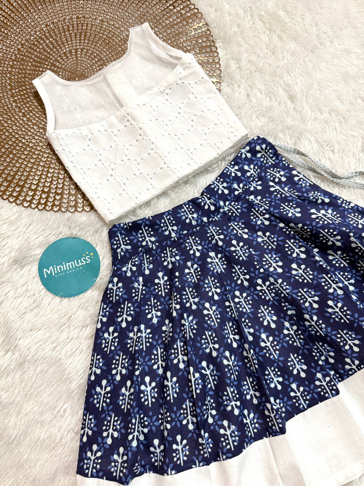 DARING DIVAS-DC103 WHITE INDIGO SKIRT SET