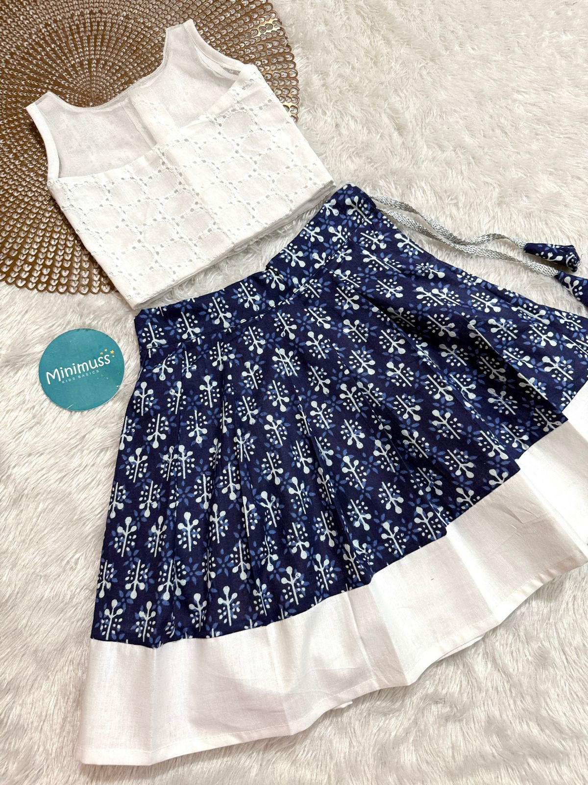 DARING DIVAS-DC103 WHITE INDIGO SKIRT SET