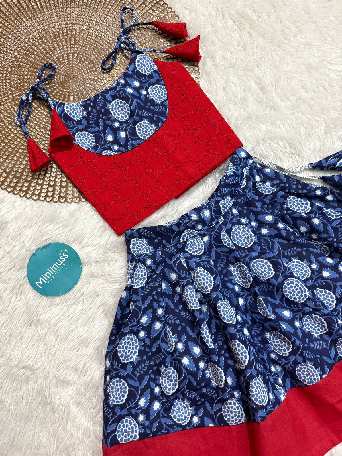 DARING DIVAS-DC101 RED INDIGO SKIRT SET