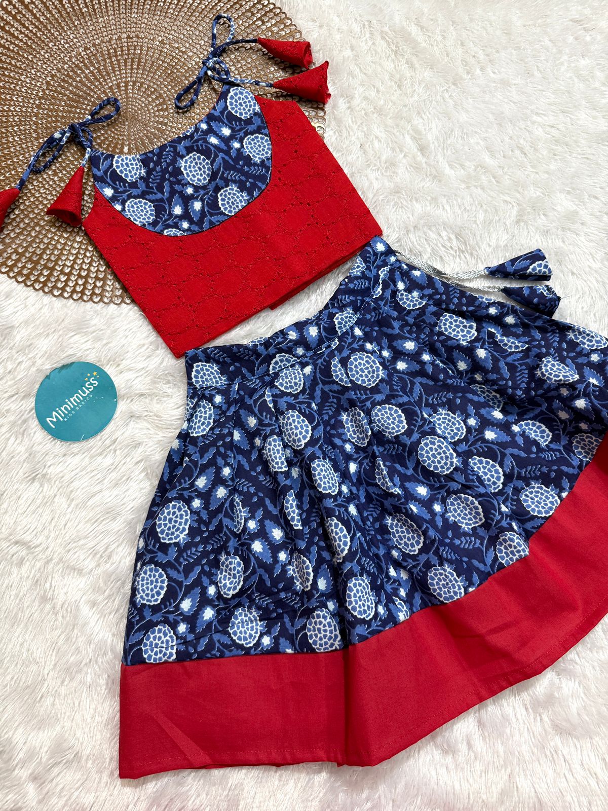 DARING DIVAS-DC101 RED INDIGO SKIRT SET