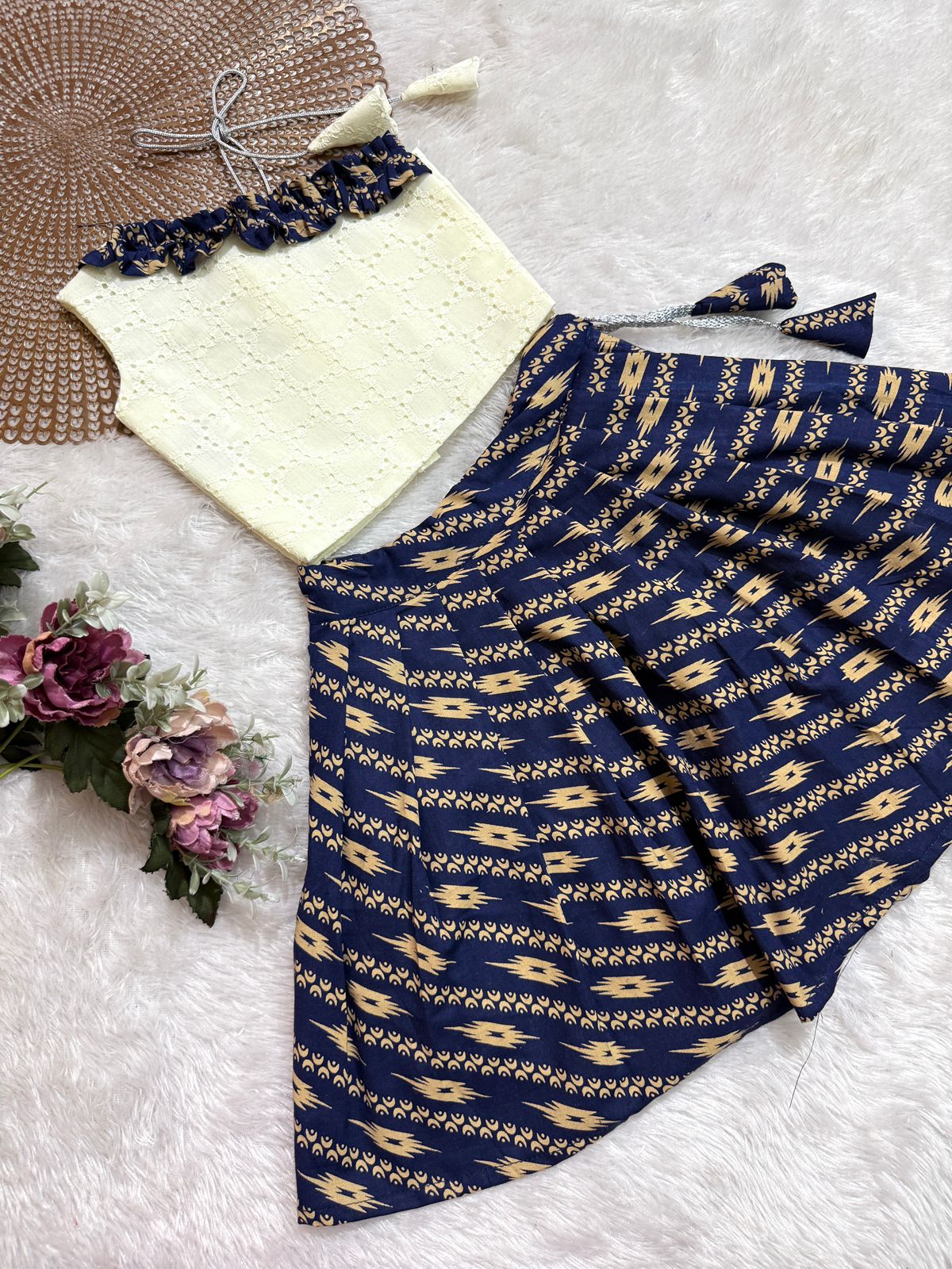 TINY DESI-DC119 BLUE IKKAT SKIRT SET