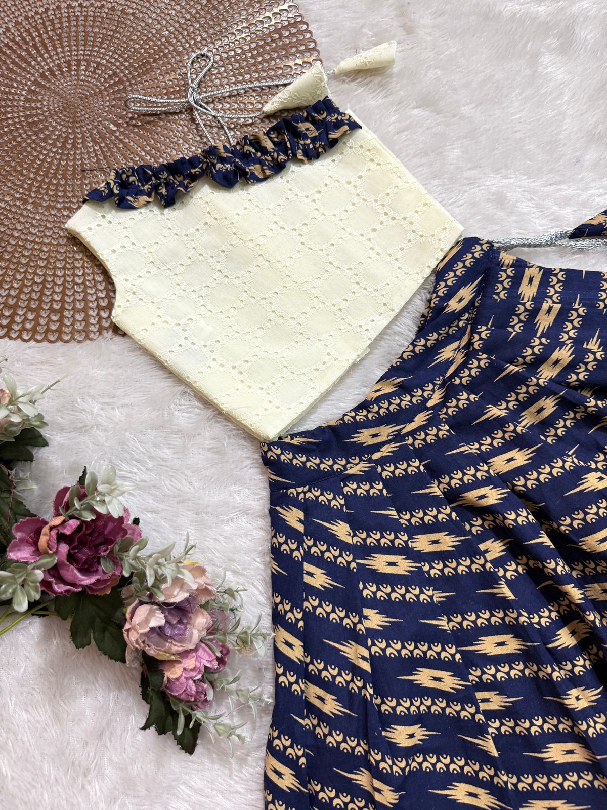 TINY DESI-DC119 BLUE IKKAT SKIRT SET