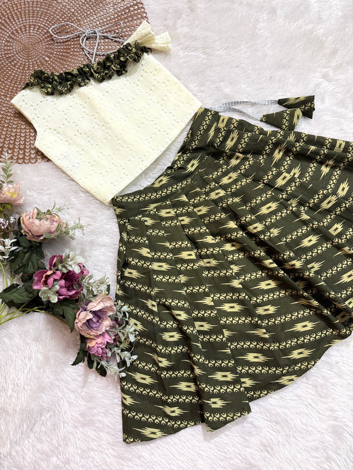 TINY DESI-DC117 GREEN IKKAT SKIRT SET