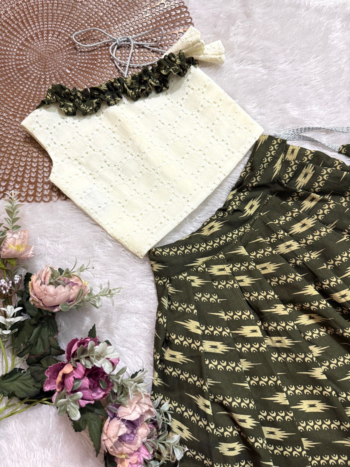 TINY DESI-DC117 GREEN IKKAT SKIRT SET