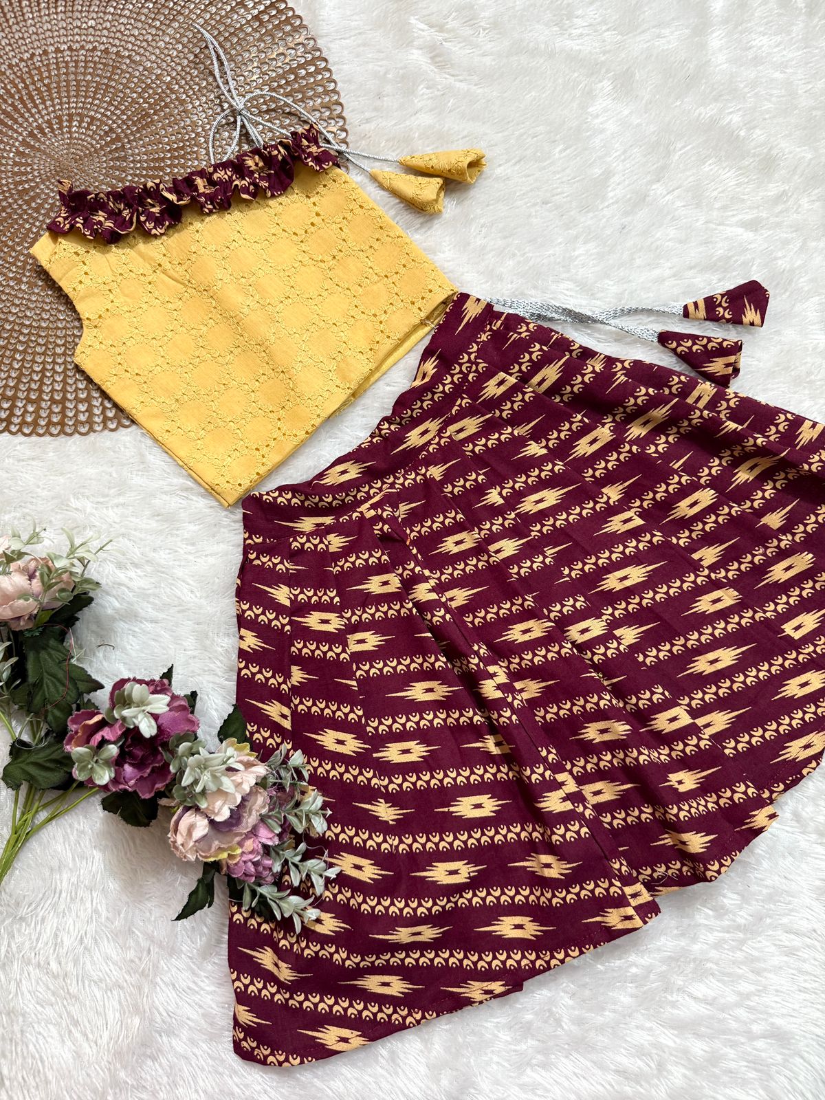 TINY DESI-DC118 MAROON IKKAT SKIRT SET