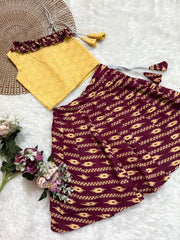 TINY DESI-DC0100 MAROON FLORAL AJRAKH SKIRT SET
