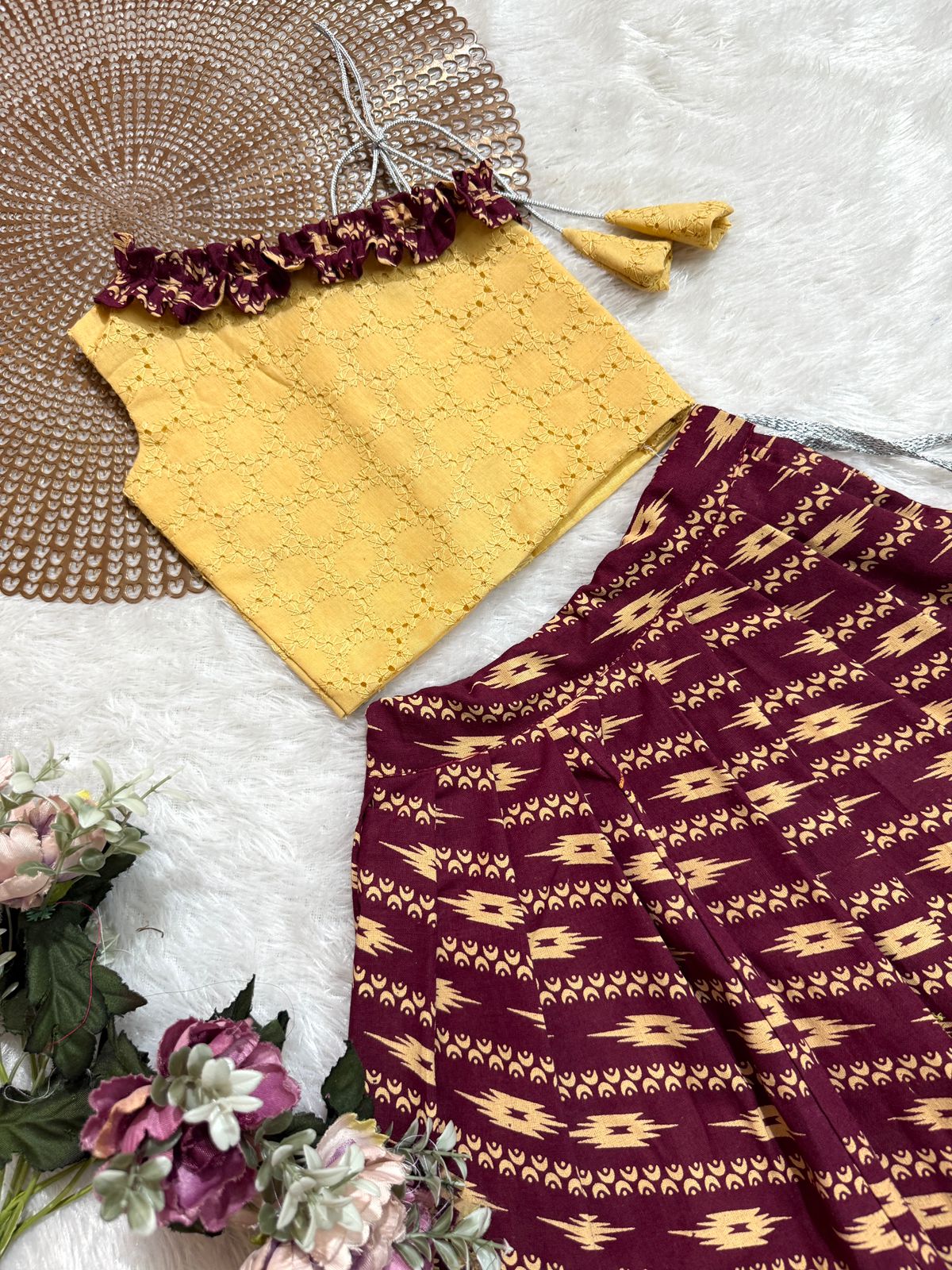 TINY DESI-DC118 MAROON IKKAT SKIRT SET