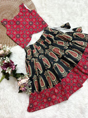 TINY DESI-DC0100 MAROON FLORAL AJRAKH SKIRT SET