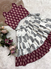 TINY DESI-DC0100 MAROON FLORAL AJRAKH SKIRT SET