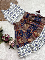 TINY DESI-DC0100 MAROON FLORAL AJRAKH SKIRT SET