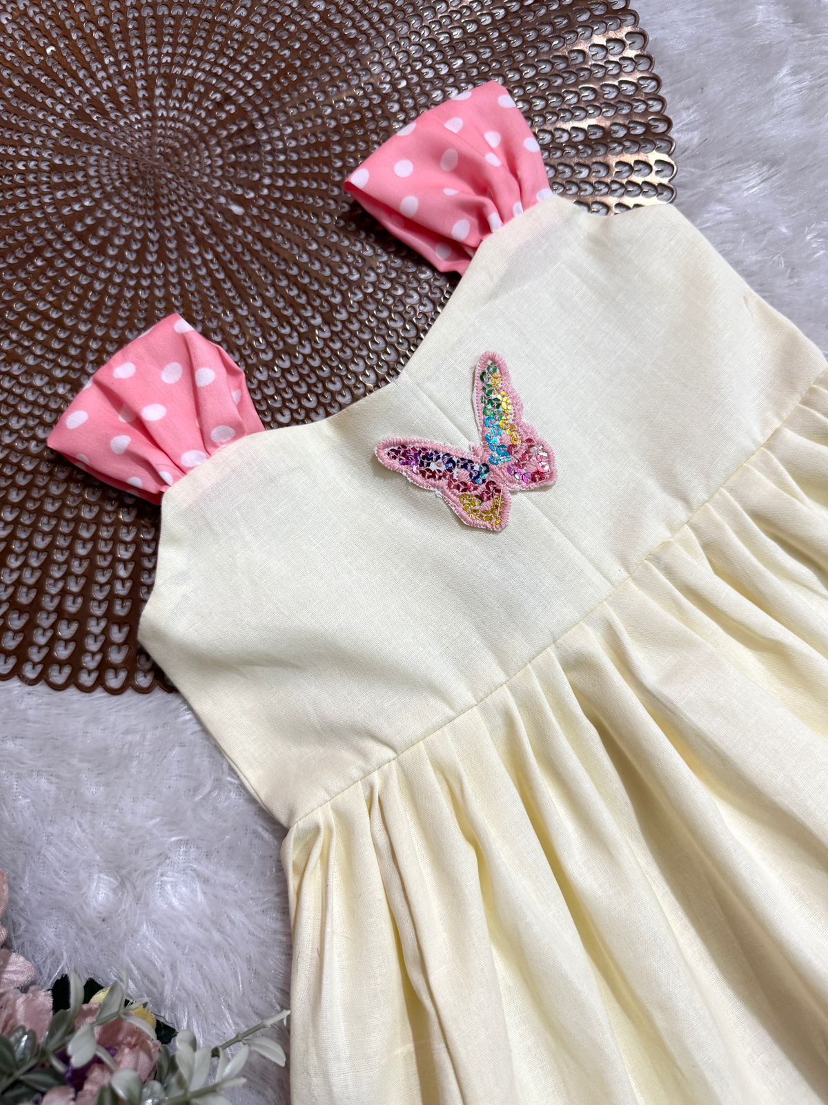 LITTLE WINGS - DC126 PEACH POLKA BUTTERFLY FROCK
